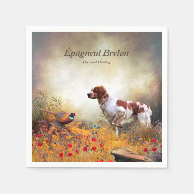 Guardanapo De Papel Brittany Spaniels , Estação de Caça de Pássaros (Frente)