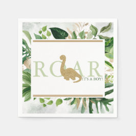 Guardanapo De Papel Brontossaurus Chá de fraldas Cocktail Verde e Dour