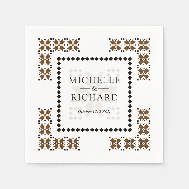 Guardanapo De Papel Brown and Black Ukrainian Embroidery Wedding (Frente)