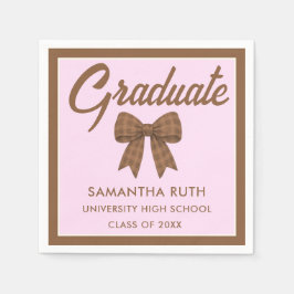 Guardanapo De Papel Brown Gingham Bow Graduation Party