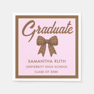 Guardanapo De Papel Brown Gingham Bow Graduation Party