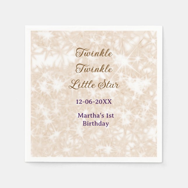 Guardanapo De Papel Brown glitter twinkle twinkle little star birthday (Frente)