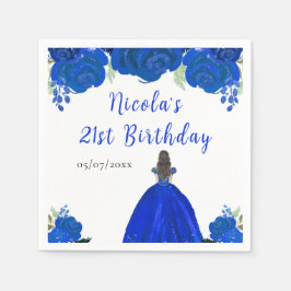 Guardanapo De Papel Brown Hair Princess Blue Floral Birthday Party