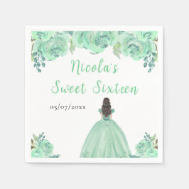 Guardanapo De Papel Brown Hair Princess Mint Floral Sweet Sixteen 