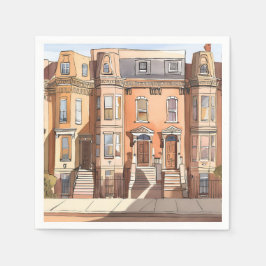 Guardanapo De Papel Brownstones Esboçados | Pintura de Rua de Boston
