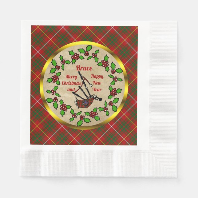 Guardanapo De Papel Bruce Tartan Bagpipe w/Holly Christmas (Frente)