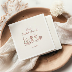 Guardanapo De Papel Brunch Bridal De Burgundy Desenhado À Mão