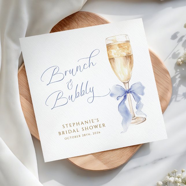Guardanapo De Papel Brunch & Bubbly Blue Bow Bridal Shower (Criador carregado)