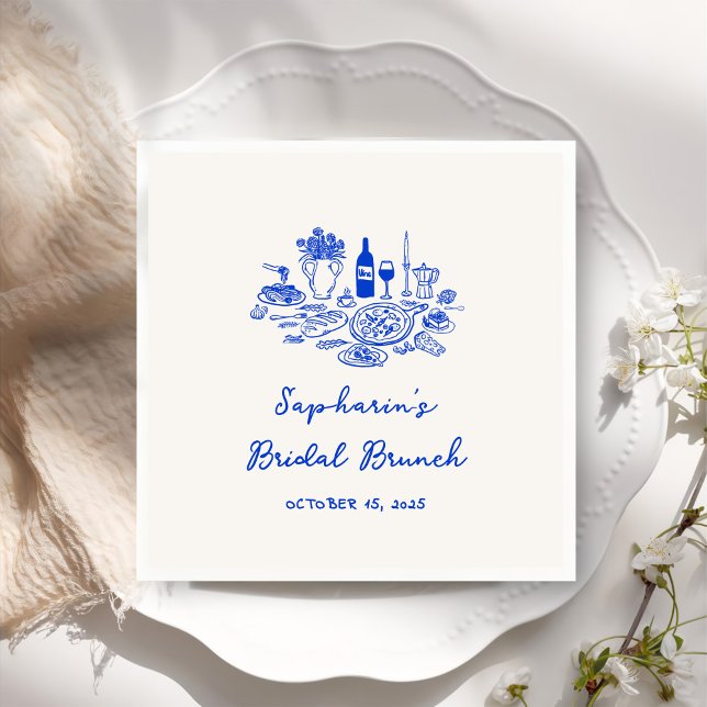 Guardanapo De Papel Brunch de Brida Azul Cobalto Desenhado à Mão (Criador carregado)