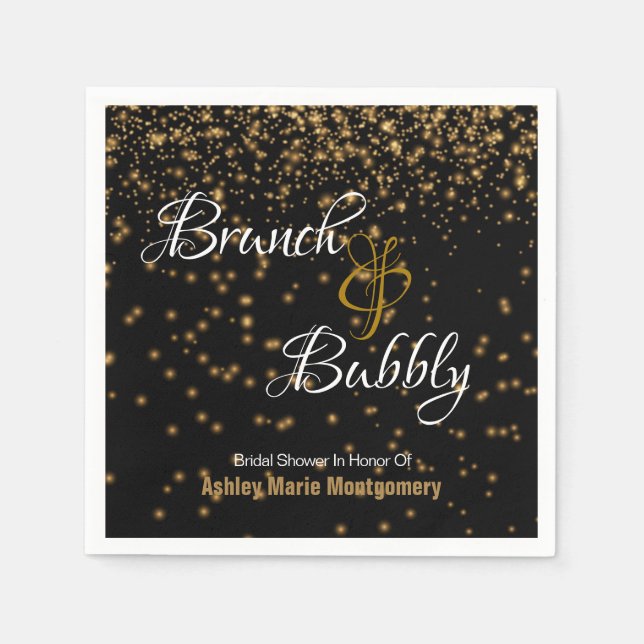 Guardanapo De Papel Brunch personalizado, Dourado Confetti em preto (Frente)