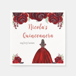 Guardanapo De Papel Brunette Hair Princess Red Floral Quinceanera