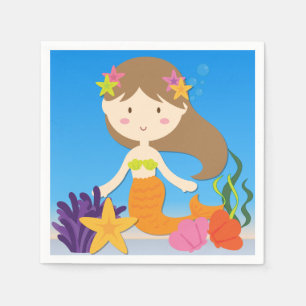 Guardanapo De Papel Brunette Mermaid Birthday Paper Napkins