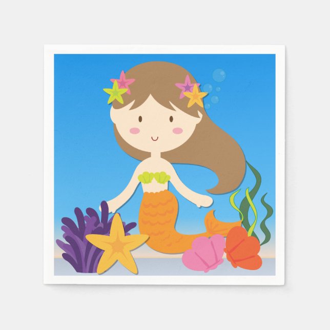 Guardanapo De Papel Brunette Mermaid Birthday Paper Napkins (Frente)