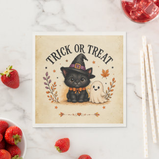 Guardanapo De Papel Bruxa Caprichosa Gato & Fantasma Doce ou Travessur
