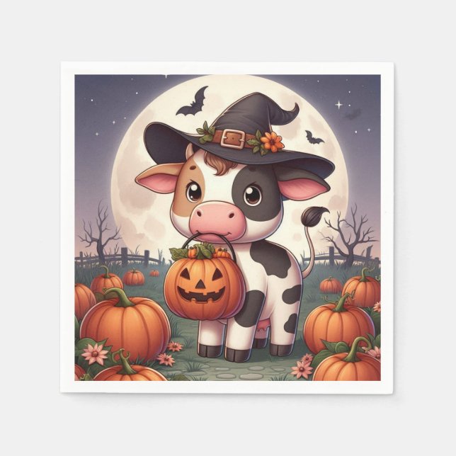 Guardanapo De Papel Bruxa de Halloween bovina fofa (Frente)