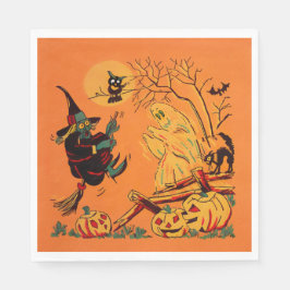 Guardanapo De Papel Bruxa Laranja Retro Halloween