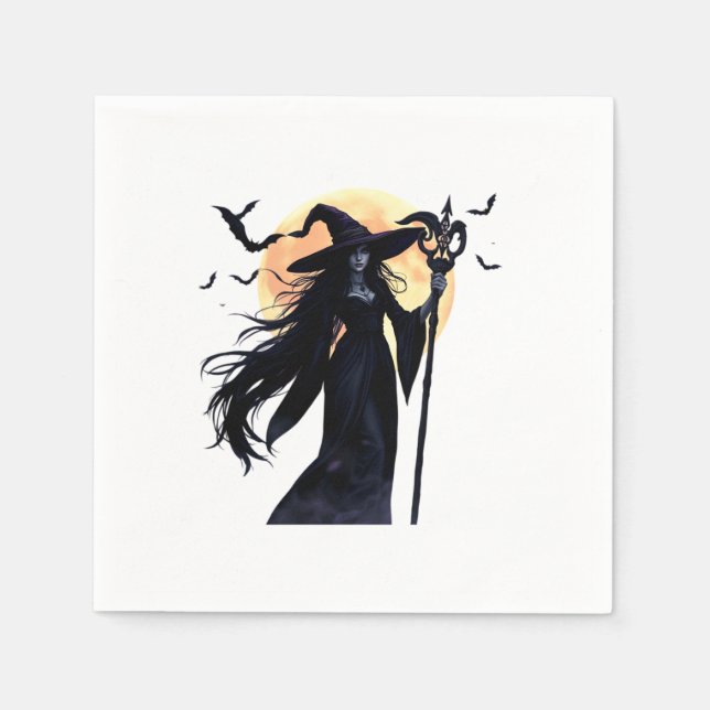 Guardanapo De Papel Bruxa Mística em Lua Cheia (Frente)