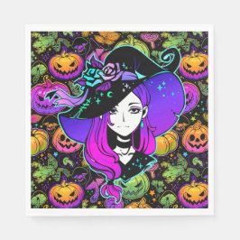 Guardanapo De Papel Bruxa Neon de Halloween