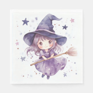 Guardanapo De Papel Bruxa Pequena Fofa em Aquarela | Festa de Hallowee