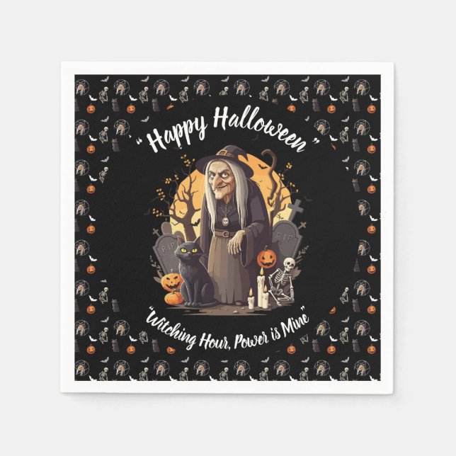 Guardanapo De Papel 🍽️ Bruxa Spooky Halloween Napkins 🎃 Black 👻 (Frente)