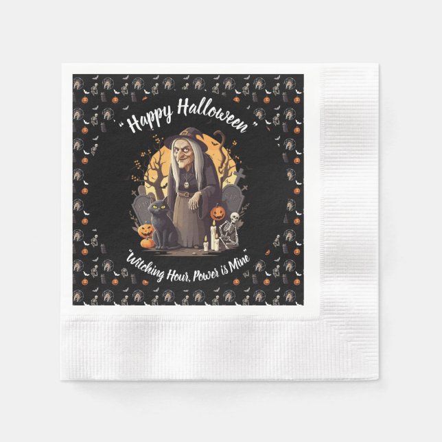 Guardanapo De Papel 🍽️ Bruxa Spooky Halloween Napkins 🎃 Black 👻 (Frente)