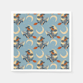 Guardanapo De Papel Bruxa voando na lua crescente