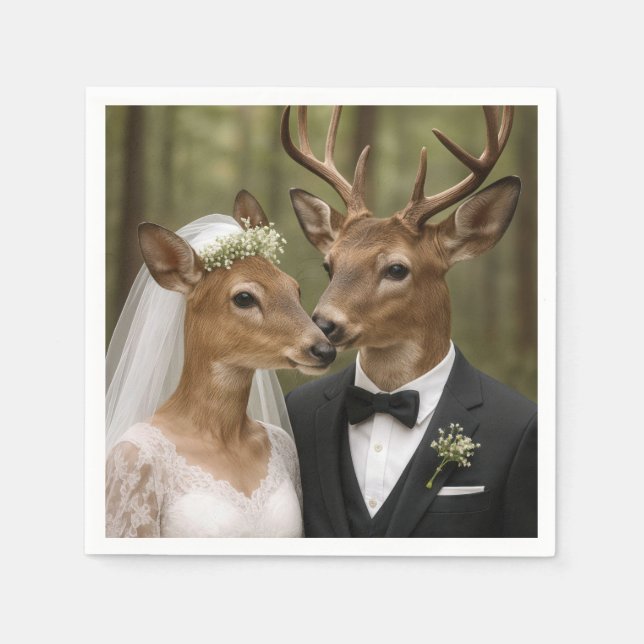 Guardanapo De Papel Buck and Doe Deer Wedding In Forest (Frente)