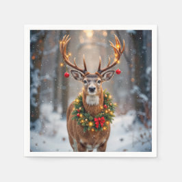 Guardanapo De Papel Buck In Snowflakes Wearing a Holiday Wreath