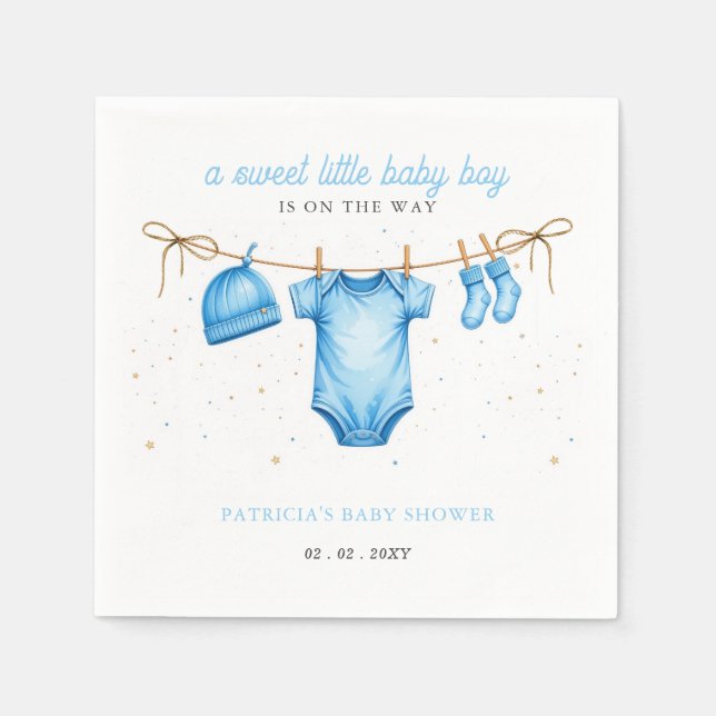 Guardanapo De Papel Budget Clothesline Blue Boy Baby Shower invitation (Frente)