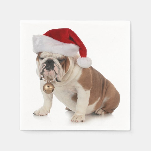 Guardanapo De Papel Buldogue Inglês Vestindo Santa Hat (Frente)
