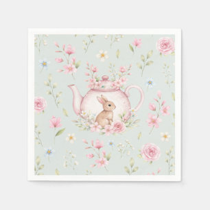 Guardanapo De Papel Bule de Chá Coelho Fofo Floral Rosa Primavera