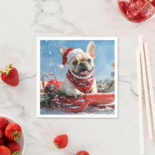 Guardanapo De Papel Bulldog Francês no Trenó Deixe Nevar Natal