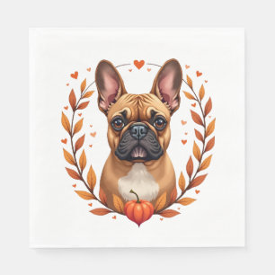 Guardanapo De Papel Bulldogue Francês Vintage com Coroa de Folhas de O