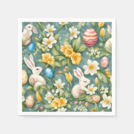 Guardanapo De Papel Bunnies, Flores de primavera e Ovos de Páscoa. Pin