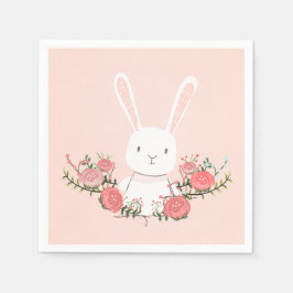 Guardanapo De Papel Bunny Paper Napkin Woodland Floral Pink