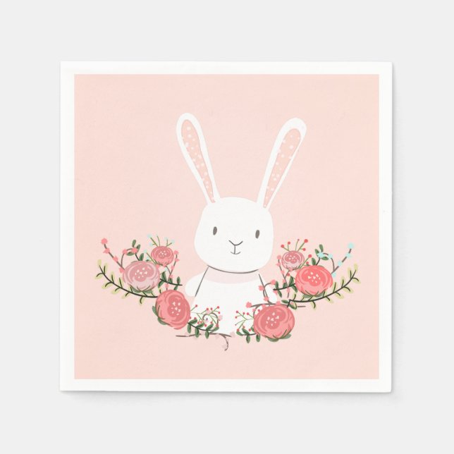 Guardanapo De Papel Bunny Paper Napkin Woodland Floral Pink (Frente)