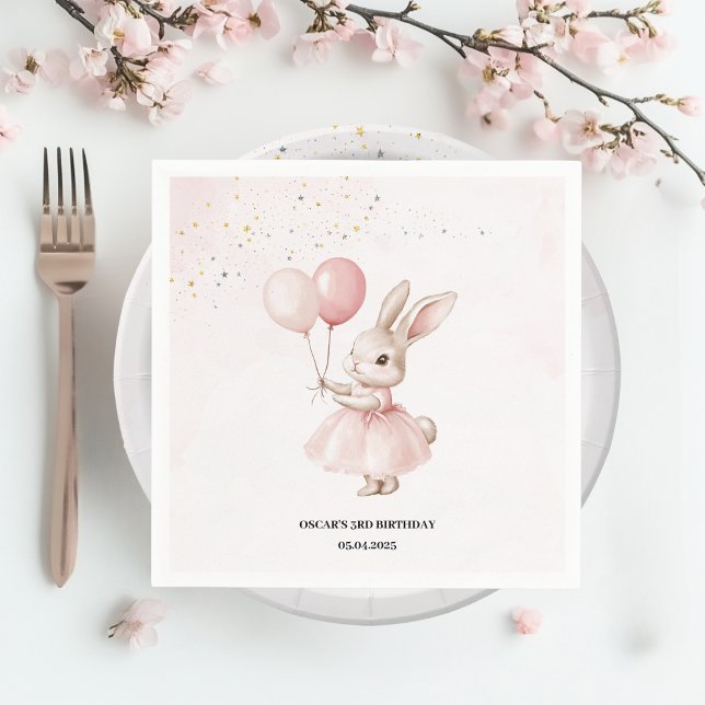 Guardanapo De Papel Bunny Pastel Pink Aniversário | Tablewar de Partid (Criador carregado)