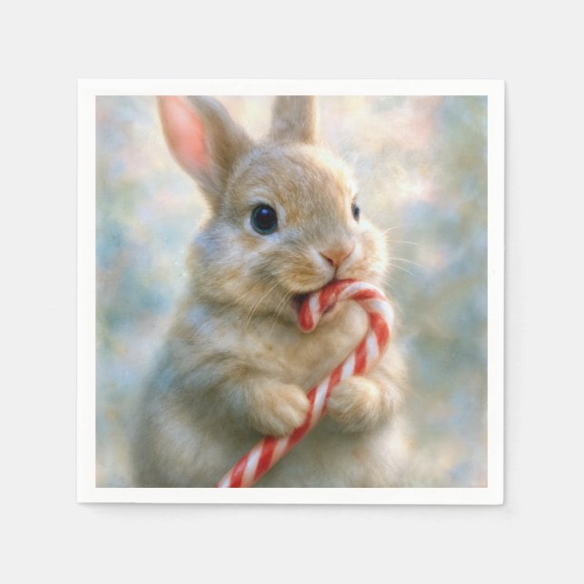 Guardanapo De Papel Bunny Rabbit Nibbling On a Candy Cane (Frente)