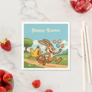 Guardanapo De Papel Bunny Rouba Ovos de Hen Cartoon de Páscoa engraç