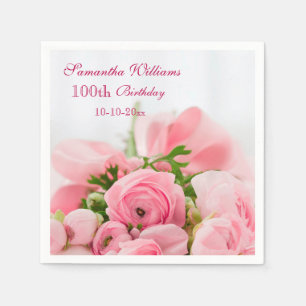 Guardanapo De Papel Buquê aniversário dos rosas cor-de-rosa do 100th