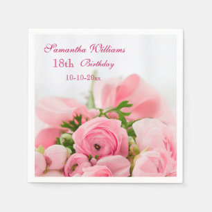 Guardanapo De Papel Buquê aniversário dos rosas cor-de-rosa do 18o
