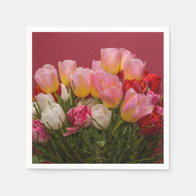 Guardanapo De Papel Buquê Colorido de Papéis de Tulipas (Frente)