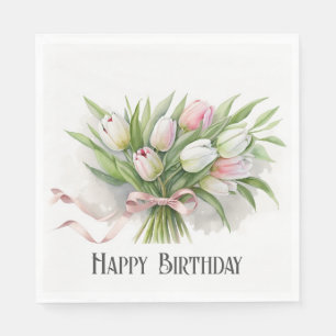 Guardanapo De Papel Buquê de Aniversário do Tulipa Cor-de-Rosa e Branc