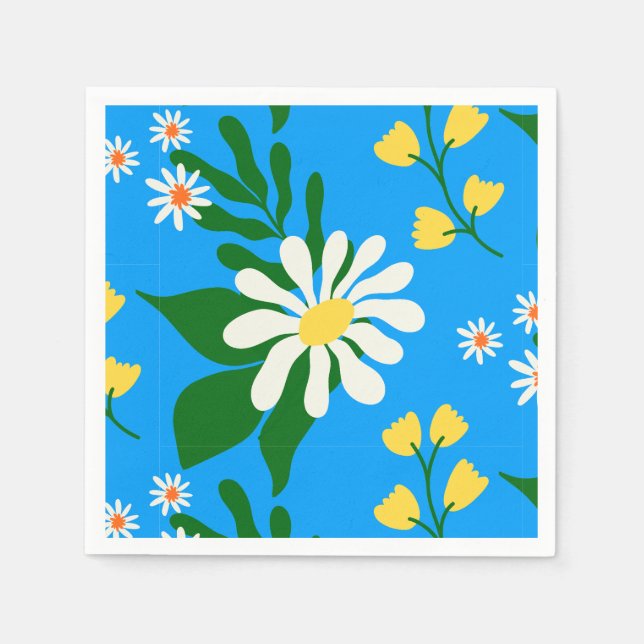 Guardanapo De Papel Buquê de Flor de Verão em Azul (Frente)