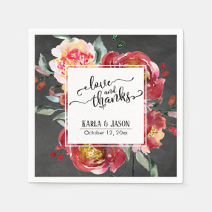 Guardanapo De Papel Buquê de Flor Vermelho, Quadro, Amor e Obrigados