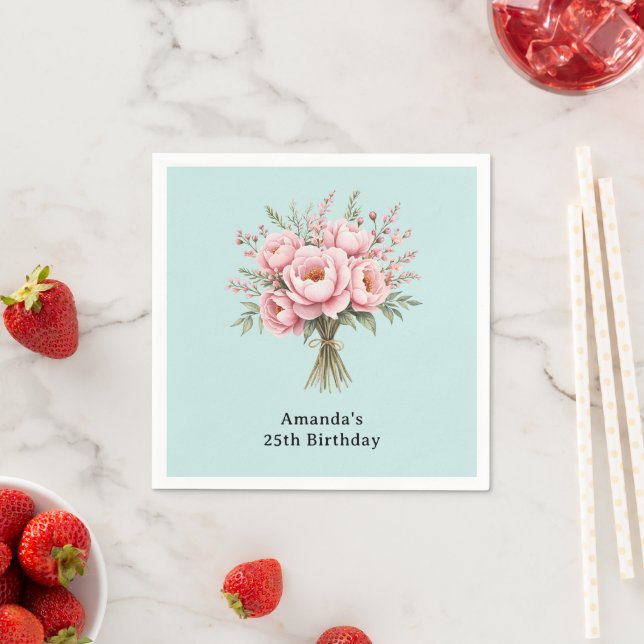 Guardanapo De Papel Buquê de Flores de Peônia Rosa Bonito de Aniversár (Insitu)