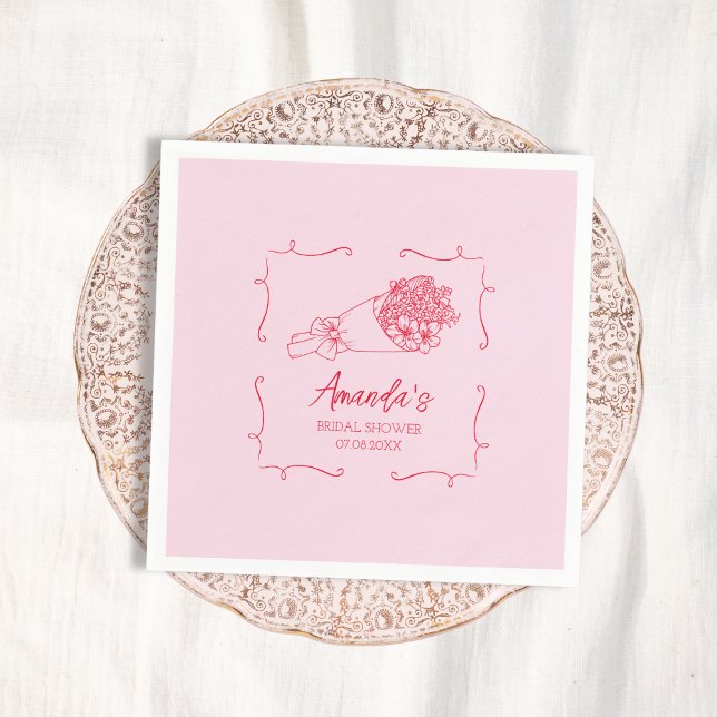 Guardanapo De Papel Buquê de Flores Desenhado à Mão para Chá de Noiva (Flower Bouquet Hand Drawn Bridal Shower Napkins)