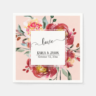 Guardanapo De Papel Buquê de Flores Vermelhas com Tipografia de Amor s