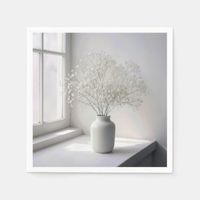 Guardanapo De Papel Buquê de Respiração de Bebê em Vaso Branco (Frente)