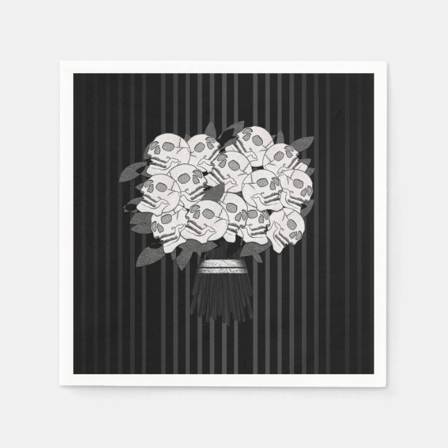 Guardanapo De Papel Buquê de Rosas Cranianas Preto e Branco (Frente)